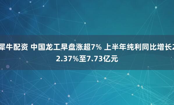 犀牛配资 中国龙工早盘涨超7% 上半年纯利同比增长22.37%至7.73亿元